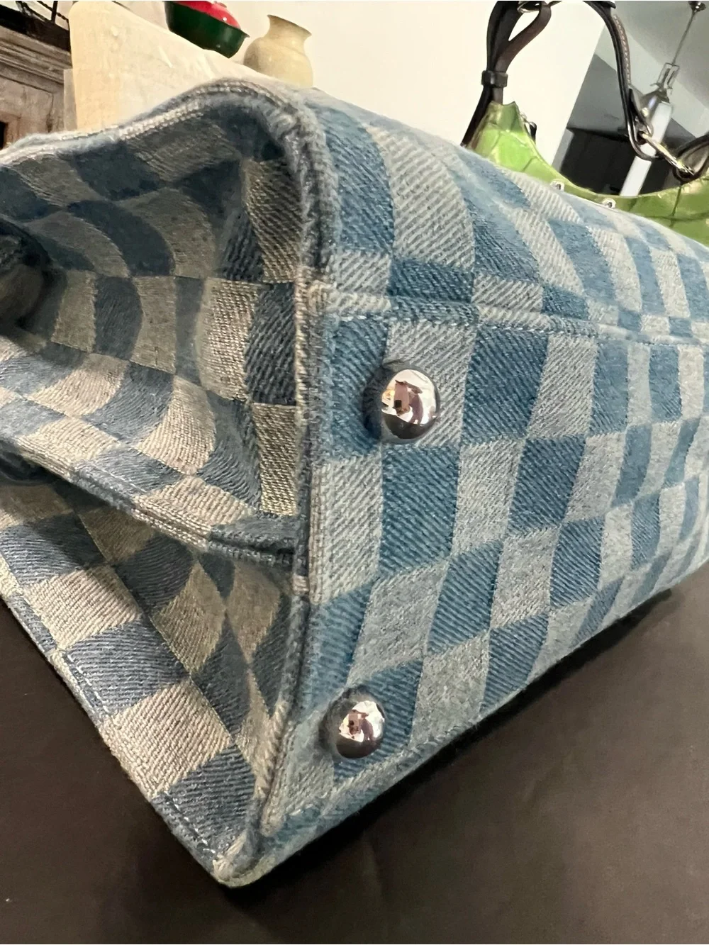 Rebecca Minkoff Light and Medium Blue Checker Denim Satchel - Picture 8 of 11